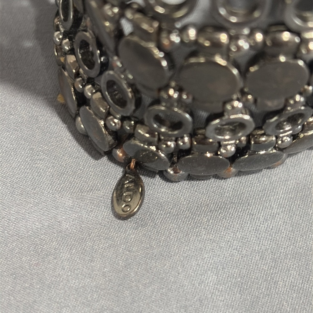 VTG Y2K Silver Statement Cuff Bracelet Set - Aldo Beaded & Hammered Flare Cuffs - Picture 4 of 12